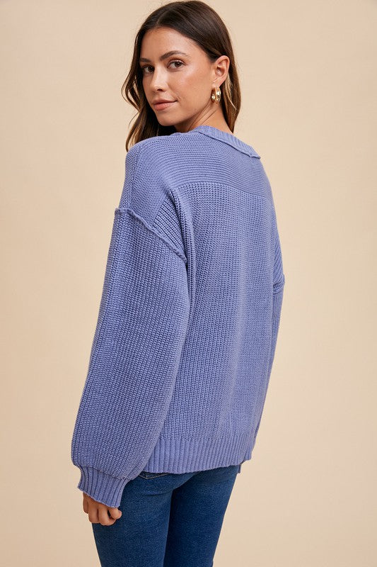Kasey Half Button Ribbed Hem Sweater