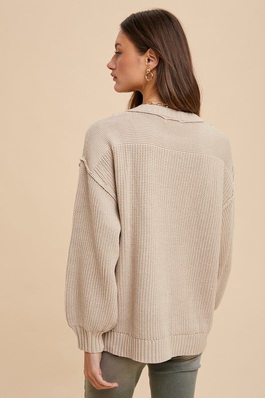 Kasey Half Button Ribbed Hem Sweater