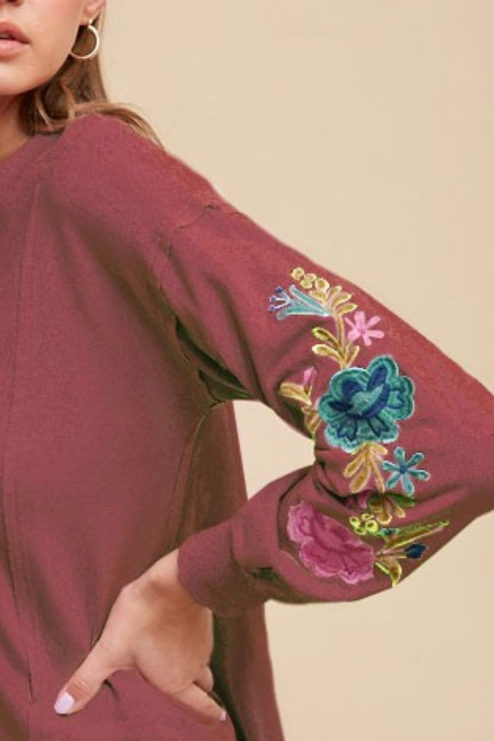 Heidi Embroidered Long Sleeve French Terry Top