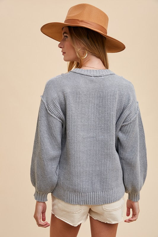 Kasey Half Button Ribbed Hem Sweater