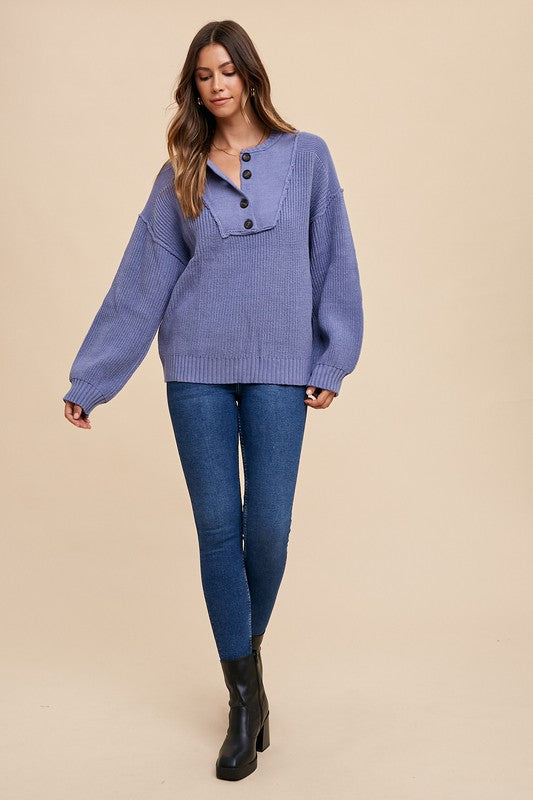 Kasey Half Button Ribbed Hem Sweater