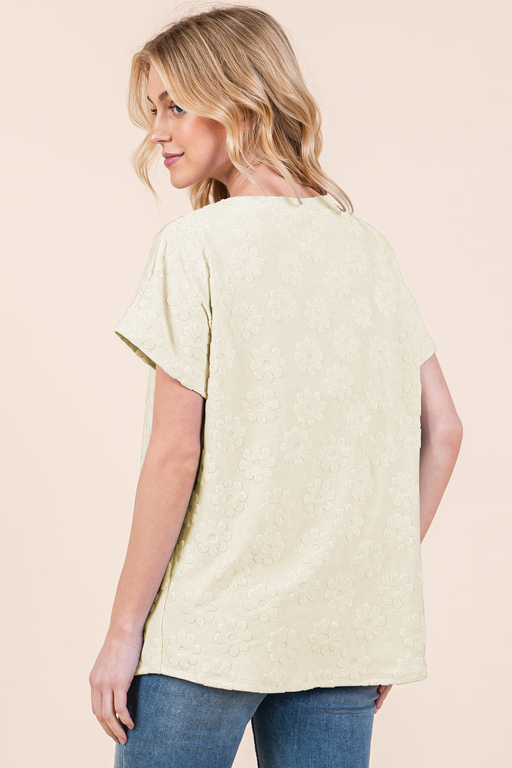 Tori Textured Floral Pattern Short Sleeve T-Shirt