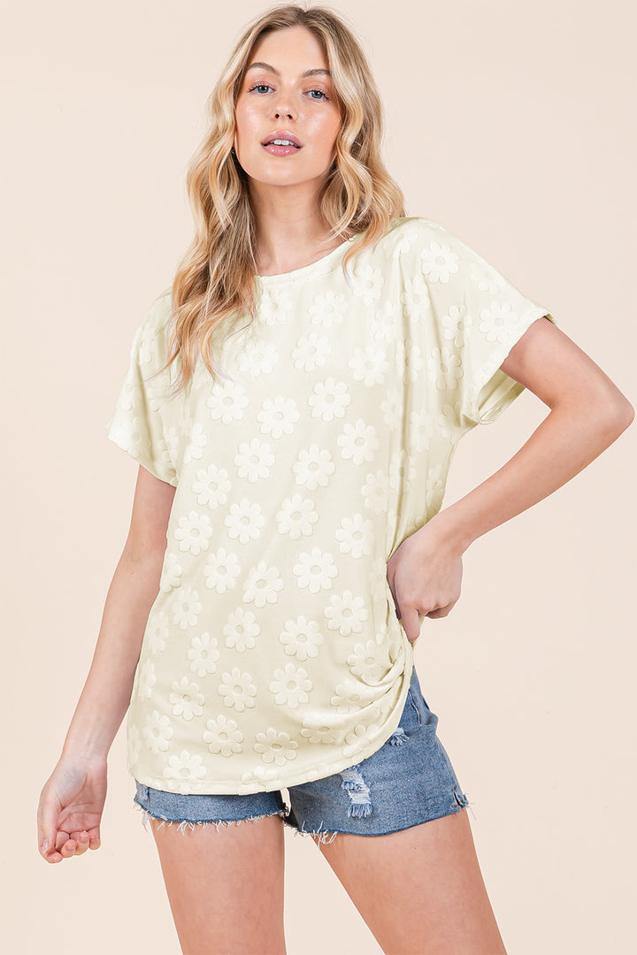 Tori Textured Floral Pattern Short Sleeve T-Shirt
