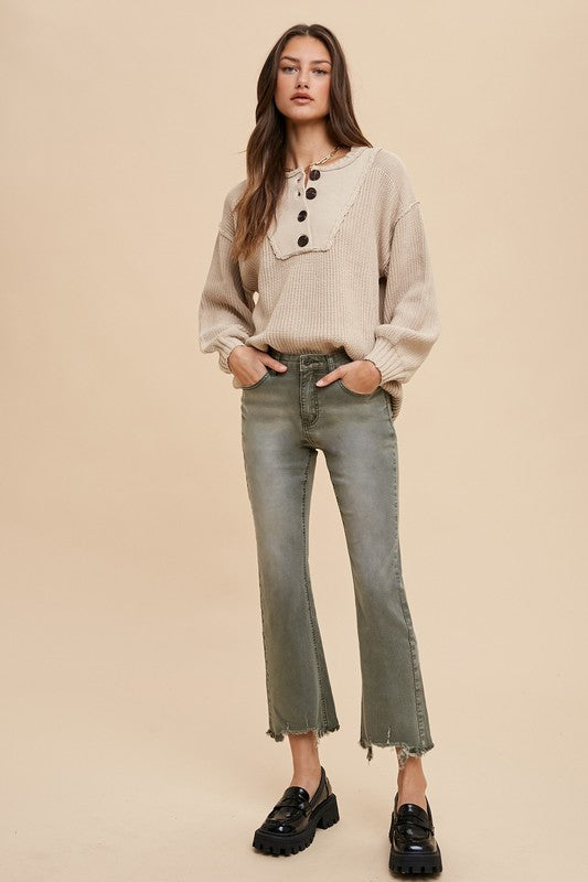 Kasey Half Button Ribbed Hem Sweater