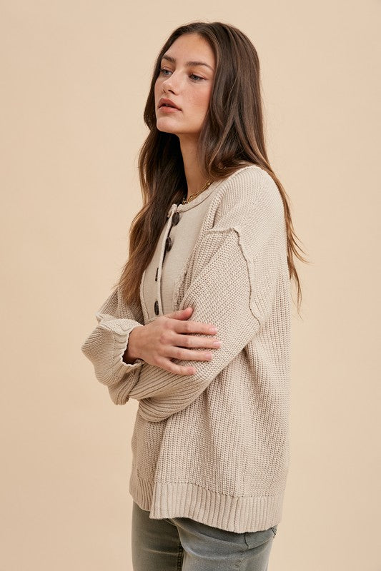 Kasey Half Button Ribbed Hem Sweater