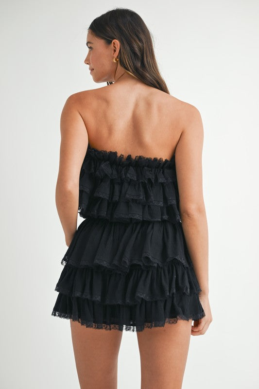 MABLE Ruffle Layered Crop Top and Mini Skirt Set