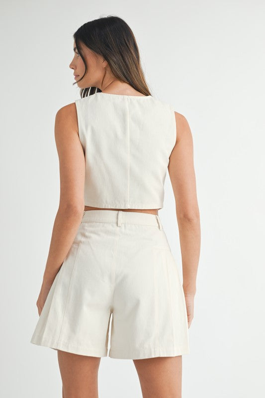 MABLE Button Down Vest Blazer and Shorts Set
