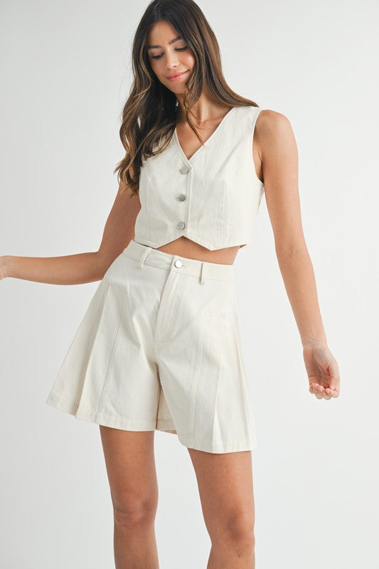 MABLE Button Down Vest Blazer and Shorts Set