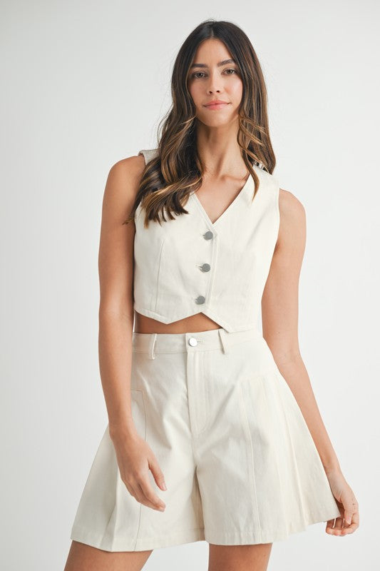 MABLE Button Down Vest Blazer and Shorts Set